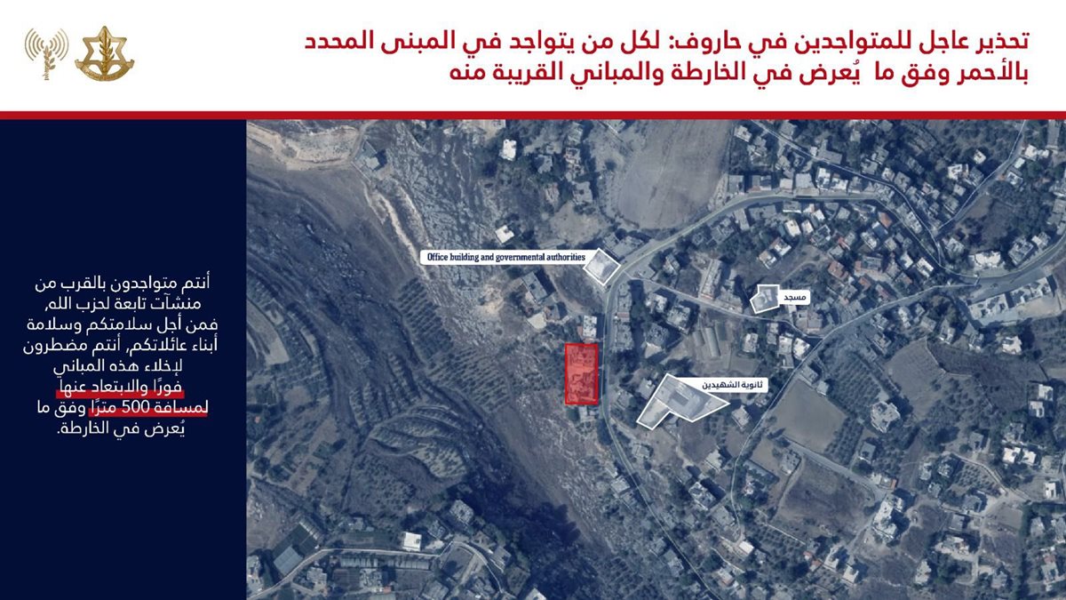 انذار جديد وعاجل إلى سكان منطقة حاروف