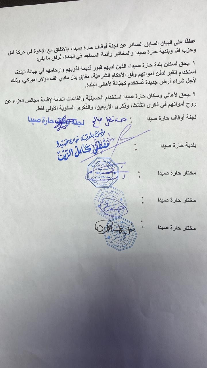 جدل في حارة صيدا بعد تحديد مبلغ 1000 دولار بدل دفن في جبانة البلدة للمقيمين فيها من غير ابنائها جدل في حارة صيدا بعد تحديد مبلغ 1000 دولار بدل دفن في جبانة البلدة للمقيمين فيها من غير ابنائها