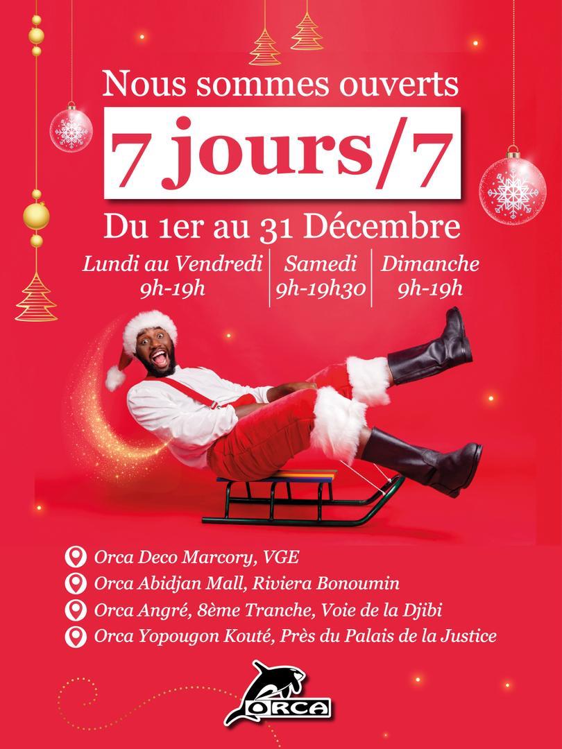 أبيدجان: أوركا ساعات عمل استثنائية خلال ديسمبر في جميع الفروع!