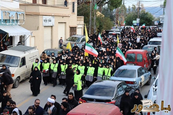 وقفة تضامنية ومسيرة حاشدة في دير قانون النهر تعظيما لشهادة الامام الخامنئي ونصرة للجمهورية الاسلامية