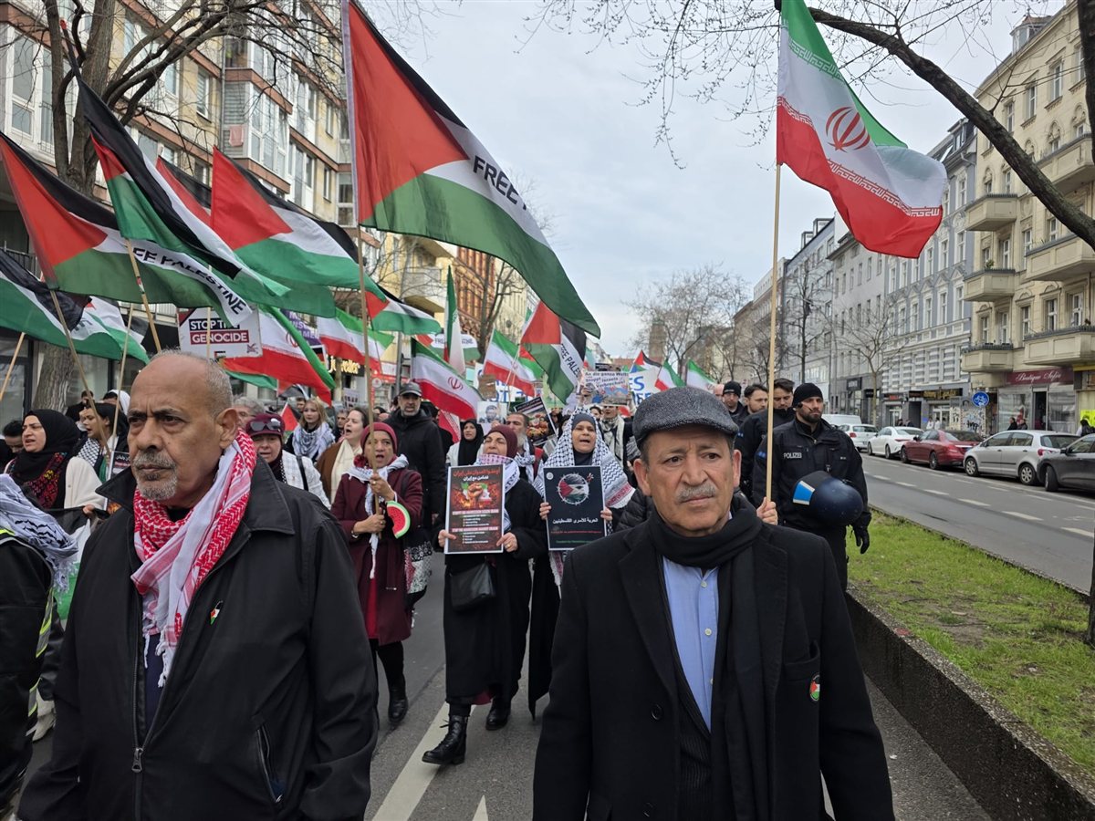 مظاهرة جماهيرية حاشدة في برلين تضامنا مع فلسطين وإيران ولبنان
