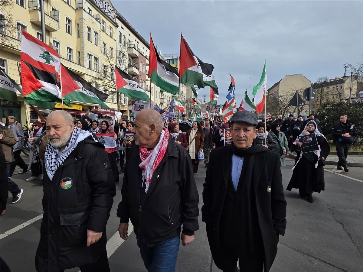 مظاهرة جماهيرية حاشدة في برلين تضامنا مع فلسطين وإيران ولبنان