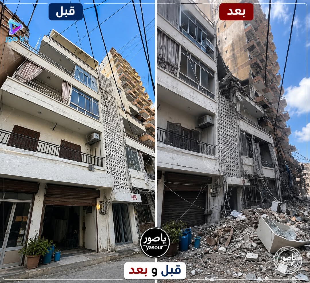 تدمير الشقتين العلويتين من الناحية الغربية في بناية خالد في حي الصاوي