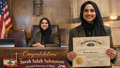 ابنة صور سارة صلاح سحمراني محامية معتمدة في ولايو اوهايو الامريكية